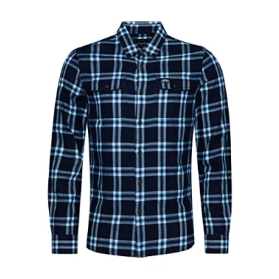 Abbildung von Superdry Mens Vintage TRAILSMAN Shirt Hemd mit Button Down Kragen, Rinse Indigo Check, Medium