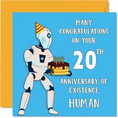 Abbildung von Lustige Geburtstagskarte zum 20. Geburtstag für Männer und Frauen, Roboter Droide, Happy Birthday Karte Sohn, Tochter, Bruder, Schwester, Enkel, Enkelin, Nichte, Neffe, Onkel, 145 mm x mm,