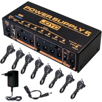 Abbildung von JOYO Eingebauter 4400 mAh Akku, Netzteil für Gitarreneffektpedal, 8 Ausgänge, 9V, 12V, 18V (100mA, 500mA), Buchsen und 5V/1A USB Anschluss (JP 05)