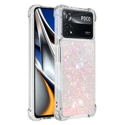 Abbildung von KBIKO zxl Kompatibel mit Xiaomi Poco X4 Pro 5G Glitzer Hülle,Mädchen Glitzern Handyhülle,Paillette Flüssigkeit Clear Silikon Schutzhülle für 5G.Silver Pink YBL