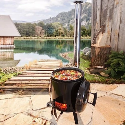 Abbildung von BRAST Kombigrill Eintopfofen mit Grillfunktion Ofen Kugelgrill Barbecue Grill, Outdoor Küche Gulaschkanone Suppenkessel Hähnchenbräter, Ungarischer Gulaschkessel aus Stahlblech inkl. Zubehör