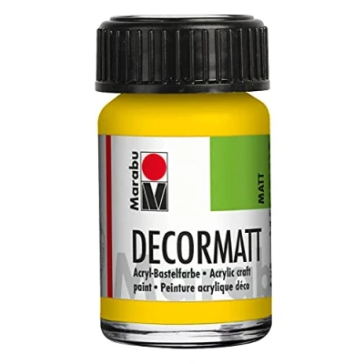 Abbildung von Marabu 14010039019 Decormatt Acryl Gelb 019, 15 ml, samtmatte Acrylfarbe auf Wasserbasis, cremig und farbintensiv, speichelfest, wetterfest, zum freien Malen Schablonieren