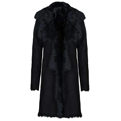 Abbildung von Infinity Leather Damen Schwarz Echt Toscana Schaffell Leder Wildleder Jacke Trenchcoat S