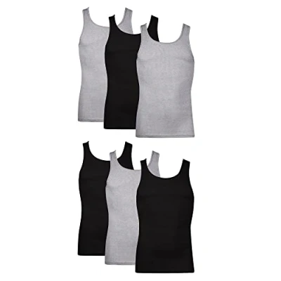 Abbildung von Hanes Herren, feuchtigkeitsableitend, gerippt, leichte Baumwoll Tankunterhemden, Multipack Unterwäsche, Schwarz/Grau, 3X Groß (6er Pack)
