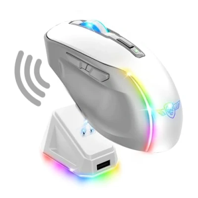 Abbildung von Spirit of Gamer Elite M50 Artic, Kabellose Gaming Maus RGB 8000 DPI, 6 Programmierbare Tasten, Bluetooth &amp; 2,4 GHz Verbindung, Lange Akkulaufzeit von 90 Stunden, Ladestation, Weiß