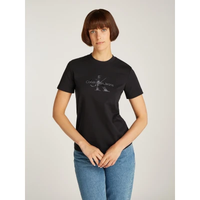 Abbildung von Calvin Klein Jeans Glossy Monologo Regular TEE Tshirt print, Damen, Größe: XL, Black