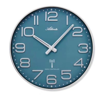 Abbildung von Atlanta 4539/19 Funk Wanduhr Silberfarben/Blau
