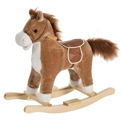 Abbildung von HOMCOM Schaukeltier mit Tiergeräusche Spielzeug Haltegriffe für 36 72 Monate Plüsch Braun, (1 tlg), 65L x 32.5B 61H cm