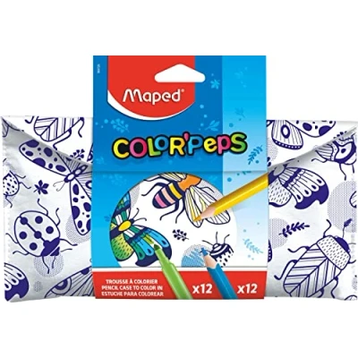 Abbildung von Maped XXL Ausmalbares Federmäppchen inkl. 12x Buntstifte Strong &amp; Filzstifte LONGLIFE einfaches Finden und Herausnehmen der Stifte bemalbar mit Bunt Filzstiften Klettverschluss