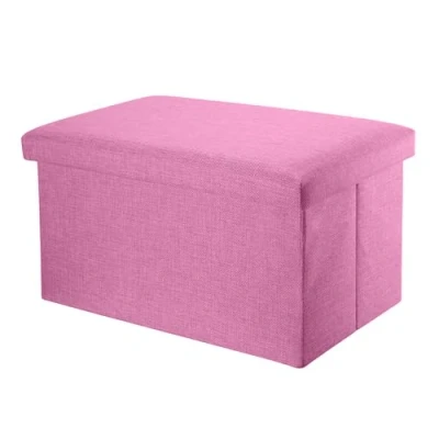 Abbildung von INTIRILIFE Faltbare Sitzbank 78x38x38 cm in KIRSCHBLÜTEN PINK Sitzwürfel mit Stauraum und Deckel aus Stoff Leinen Optik Sitzcube Fußablage Aufbewahrungsbox Truhe Sitzhocker