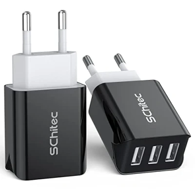Abbildung von SCHITEC USB Ladegerät Netzteil Stecker, 2 Stücke 3 Port 15W 3A Netzstecker Ladeadapter Ladestecker für iPhone 11 X 8 6,Tablet,Samsung Galaxy S9 S8, Huawei und Mehr