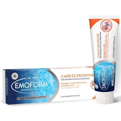 Abbildung von Emoform Zahnpasta Karies und Erosion, 75 ml, mit Natriumsalzen Zinnfluorid schützt den Zahnschmelz vor saurer Erosion von hilft bei der Remineralisierung des Zahnschmelzes Klinisch