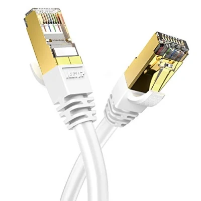 Abbildung von Veetop Cat8 Lan kabel Netzwerkkabel Ethernetkabel Internetkabel Superschnell Flexibel und Robust mit Vergoldetem RJ45 (Weiß, 0,5m)