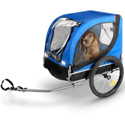 Abbildung von Bicycle Gear Fahrradanhänger Hunde Hundebuggy max. 40 kg Fahrrad Anhänger Zusammenklappbar Hundewagen einfache Montage mit Regenschutz und abnehmbare Luftreifen Blau