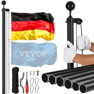 Abbildung von VEVOR 9,14m Abnehmbarer Fahnenmast Fahnenstange Deutschland Fahne Mast Schwarz