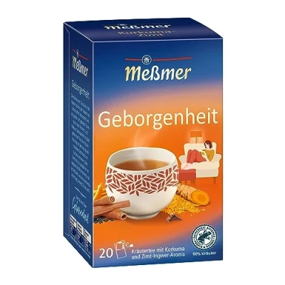 Abbildung von Meßmer GEBORGENHEIT Kurkuma und Zimt Ingwer Aroma 20 Teebeutel Vegan Glutenfrei Laktosefrei