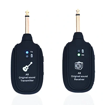 Abbildung von Alnicov Drahtloses Gitarrensystem, 20 Hz kHz, UHF, kabelloser Gitarrensender, Empfänger für E Gitarre, Bass, Violine, A8, verbesserte Version