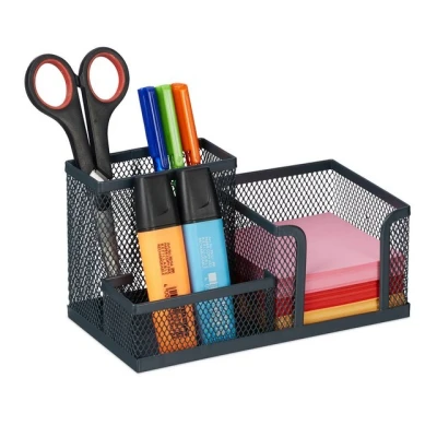 Abbildung von Relaxdays Schreibtisch Organizer, 3 Fächer, Mesh Design, Metall, HBT 10 x 18,5 9,5 cm, Ordnungsbox für Büro, anthrazit