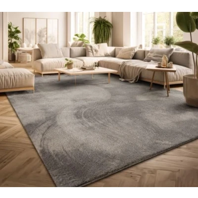 Abbildung von TT Home Teppich Wohnzimmer Kurzflor Anti Rutsch Rückseite Einfarbiges Design Waschbar, Farbe: Grau, Größe:160x220 cm