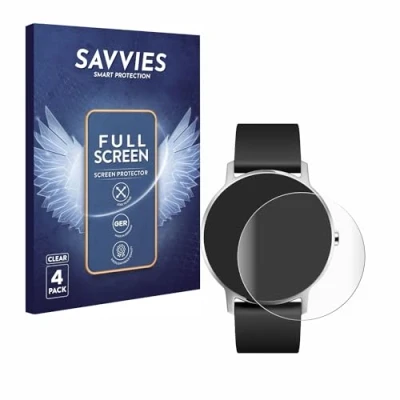 Abbildung von Savvies 4 Stück Full Screen Schutzfolie für Withings Steel HR (36 mm) Cover Displayschutz Folie [3D Curved, Transparent, Anti Fingerabdruck]
