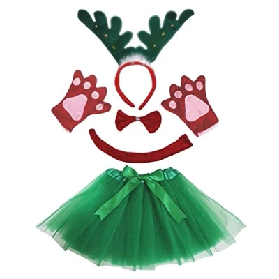 Abbildung von Petitebelle 3D Stirnband Bowtie Schwanz Handschuhe Rock Unisex Adult 5pc Kostüm Einheitsgröße Gruen Ring Reindeer