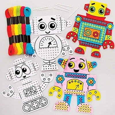 Abbildung von Baker Ross FE410 Roboter Kreuzstich Bastelset 6er Pack, Basteln für Kinder, Nähen und Kinder