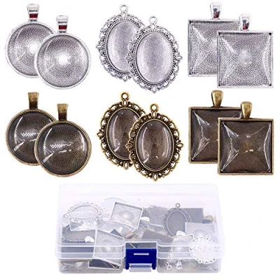 Abbildung von Glarks 72 Pieces Round &amp; Oval Square Pendant Trays with Glass Cabochon Dome Tiles Clear Cameo for Crafting DIY Jewelry Making