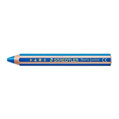 Abbildung von STAEDTLER Kindermalstift Noris Junior 140, Sechskantform, extra bruchsicher, perfekter erster Kindermalstift, 3in1 Bunt Wachsmal und Aquarellstift in einem, 6 Stifte blau, 140 3