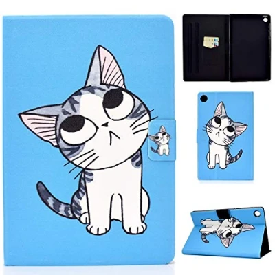Abbildung von CaseFun Hülle für Lenovo Tab M10 Plus 10.3 Tablet Schutzhülle Folio Slim Lightweight mit Flip Stand Kartenhalter FHD TB X606F (Blaue Katze)