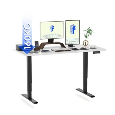 Abbildung von FLEXISPOT Höhenverstellbarer Schreibtisch Elektrisch,3 Fach Teleskop &amp; Dual Motor,Belastbarkeit 160 KG,Bürotisch mit Memory Funktion&amp;Anti Kollisionssystem(140 x 80 cm Weiß, Gestell Schwarz)