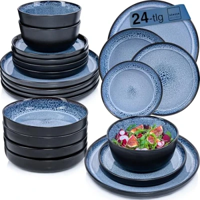 Abbildung von SÄNGER Tafelservice Aruba Geschirrset (24 tlg), 6 Personen, Steingut, blau mit schwarzem Rand, Handmade, Erweiterbar, VALUE COLLECTION
