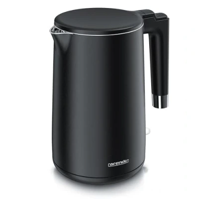 Abbildung von Arendo Wasserkocher Edelstahl 1,5 Liter 2000 Watt Doppelwand Design 360 Controller BPA frei Überhitzungs und Trockengehschutz schwarz matt