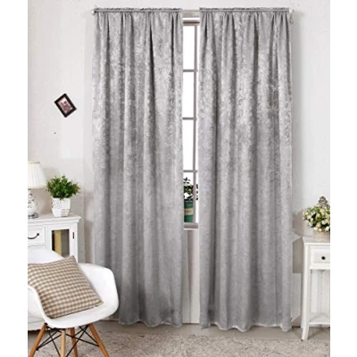 Abbildung von WOLTU VH5886sg 2, 2er Set Gardinen Vorhänge Blickdicht mit Kräuselband Crush Optik Schwere Verdunkelungsvorhang Thermovorhang Verdunkelungsgardine Wohnzimmer Schlafzimmer, 135x245 cm, Silbergrau