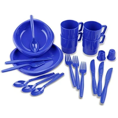 Abbildung von Camping Geschirr + Besteck Outdoor Geschirrset 4 Personen Royalblau