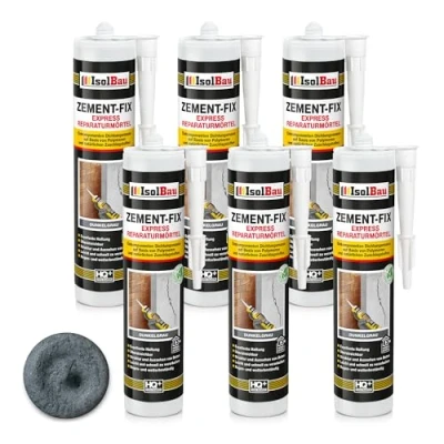 Abbildung von Isolbau Zement Fix 6 x 300 ml Dunkelgrau Express Reperaturmörtel Dichtungsmasse für Fugen &amp; Risse im Innen Außenbereich, Kartusche