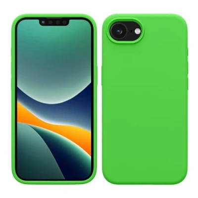 Abbildung von kwmobile Hülle kompatibel mit Apple iPhone SE 2025 / 4 4. Generation Silikon Handy Case Handyhülle weiche Oberfläche kabelloses Laden Limettengrün