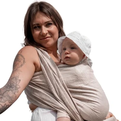 Abbildung von Hoppediz gewebtes Baby Tragetuch ab Geburt, Neugeboren bis Kleinkind, Leinen Blend kbA, Grenada natur 5,40 m