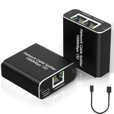 Abbildung von LAN Splitter 1 auf 2 1000Mbps Ethernet Splitter, Gigabit Port Switch Mit Type C Netzkabel RJ45 für Computer, Hub, Switch, Router, Set Top Box, Digital TV