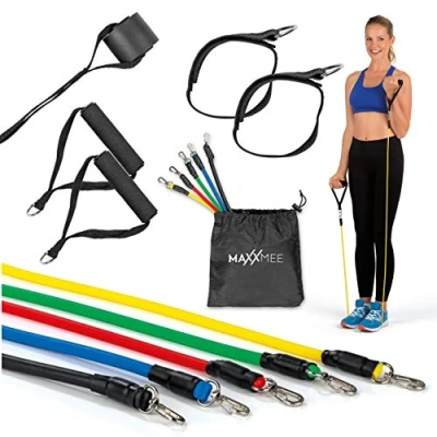 Abbildung von MAXXMEE Trainings Set Fitness Bänder 11 TLG. Ideal für das Training zuhause oder unterwegs Zahlreiches Zubehör Dein optimales Individuelle Belastungslevel [Mehrfarbig]
