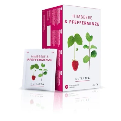 Abbildung von Nutra Tea Himbeerblättertee &amp; Pfefferminz, unterstützt vor nach Geburt, Wehentee trägt zur Stärkung der Gebärmutter bei, 20 wiederverwendbare Teebeutel, wirkt lindernd bei Übelkeit, Raspberry Leaf