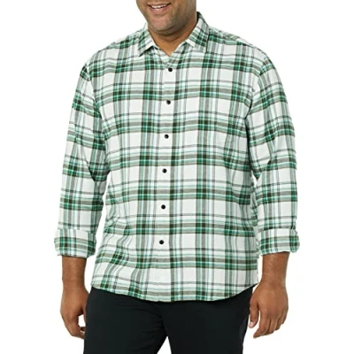 Abbildung von Amazon Essentials Herren Langarmhemd aus Flanell (in Übergröße erhältlich), Weiß Karomuster, XXL