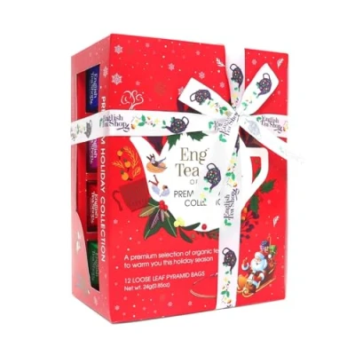 Abbildung von ETS Teegeschenk mit Schleife &quot;Winter Kollektion&quot; rot 12 BIO Wintertees 6 verschiedene Sorten Früchtetee Kräutertee Pyramidenbeutel Umweltfreundliches Geschenk zu Weihnachten