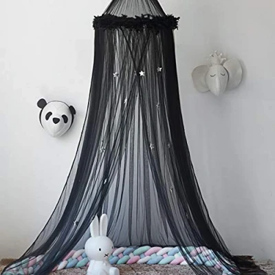 Abbildung von Naturer Schwarz Baldachin Betthimmel Deko Himmel Durchsichtig mit Sterne Tüll Moskitonetz Babybett Kinder Mosquito Netz Bett Mückenschutz für Babyzimmer und Kinderzimmer