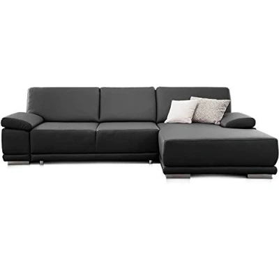 Abbildung von CAVADORE Ecksofa Corianne in Lederoptik / Couch inkl. Armteilverstellung und Longchair modernem Design 282 x 80 162 Kunstleder, schwarz