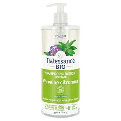 Abbildung von Natessance Dusch Shampoo, belebend Zitronenkraut zertifiziert Bio Cosmos Organic Pumpflasche 1 l