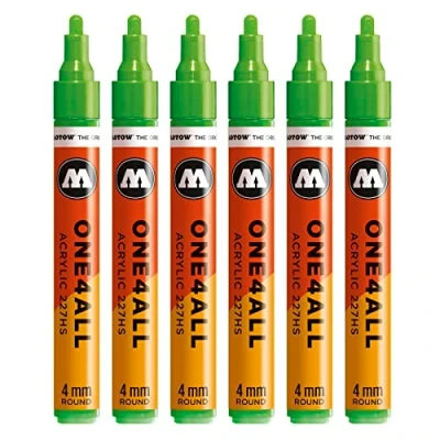 Abbildung von Molotow One4All 227HS Acryl Marker (4,0 mm Strichstärke, hochdeckend und permanent, UV beständig, für fast alle Untergründe) 6 Stück Farbe 219 neongrün floureszierend