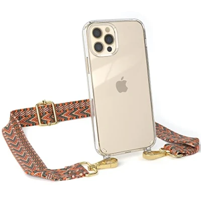 Abbildung von EAZY CASE Handykette Verstellbarer Trageriemen kompatibel mit iPhone 12/12 Pro, Handytaschenband, Handykordel Phone Case, Ersatzgurt für Ketten, Orange/Grün Haken Gold