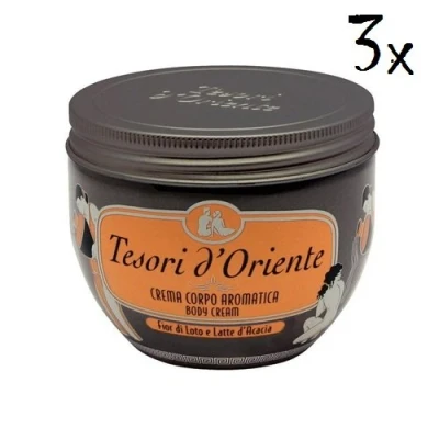 Abbildung von 3x tesori d Oriente Lotus Blumen und Akazie Milch Körpercreme tiegel 300ml