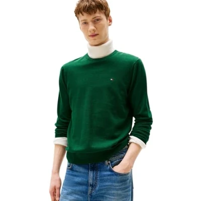 Abbildung von Tommy Hilfiger Herren Essential SSNL Cotton Crewneck MW0MW39999 Pullover Sweater, Grün, L, Grün (Ornamental Green Heather), L