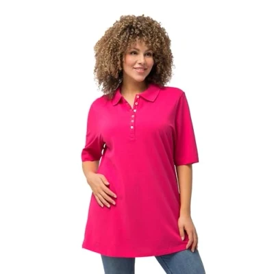 Abbildung von Ulla Popken Damen Basic Poloshirt T Shirt, magentapink, 66 68